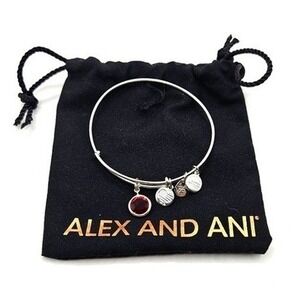 Alex and Ani‎ Red Crystal Expandable Bangle Silver Tone Charm Bracelet USA